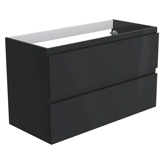 Camargue Espacio Waschtischunterschrank - 100 x 46 x 60 cm, 2 Schubkästen, Gama anthrazit glänzend - Ein moderner, schwarzer Waschtischunterschrank mit zwei Schubladen, ideal für jedes Badezimmerdesign.