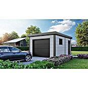 Telluria Garage Classico 3654G inkl. Elektro-Set und Innenwandverkleidung (Außenmaß inkl. Dachüberstand (B x T): 388 x 568 cm, Stahl, Weiß/Anthrazit, Elektro-Set) | BAUHAUS