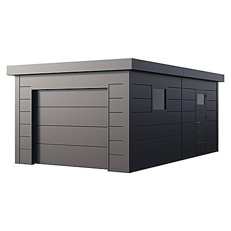 Telluria Garage Classico 3663G inkl. Elektro-Set und Innenwandverkleidung (Außenmaß inkl. Dachüberstand (B x T): 388 x 658 cm, Anthrazit, Stahl, Elektro-Set)