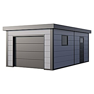 Telluria Garage 3663 (Stahl, Hellgrau/Anthrazit, Außenbreite inkl. Dachüberstand: 538 cm, Außentiefe inkl. Dachüberstand: 358 cm)