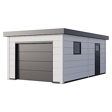 Telluria Garage Classico 3663G inkl. Elektro-Set und Innenwandverkleidung (Außenmaß inkl. Dachüberstand (B x T): 388 x 658 cm, Weiß, Stahl, Elektro-Set)