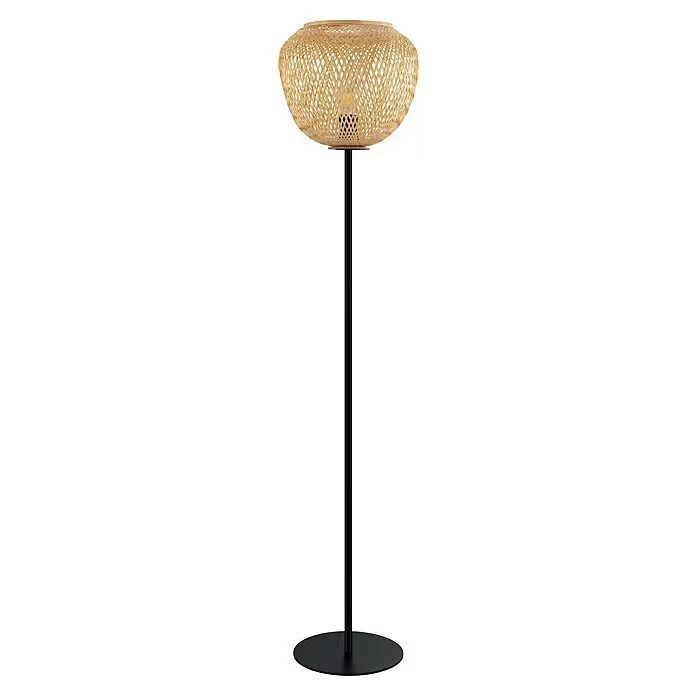 Eglo Lámpara de pie Dembleby - 40 W, Altura: 150 cm, Marrón, E27 - Lámpara de pie con pantalla tejida de bambú natural y un soporte cilíndrico negro con base redonda.