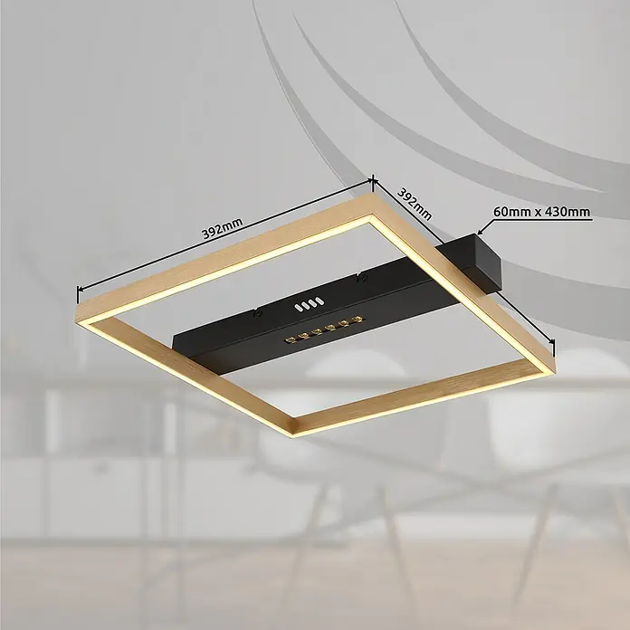 Globo LED-Deckenleuchte Luffy - 24 W, Schwarz/Gold, Warmweiß, L x B x H: 43 x 39,2 x 6,9 cm - Deckenleuchte im modernen Design mit quadratischem Rahmen und integrierter LED-Beleuchtung für eine stilvolle Raumausleuchtung.