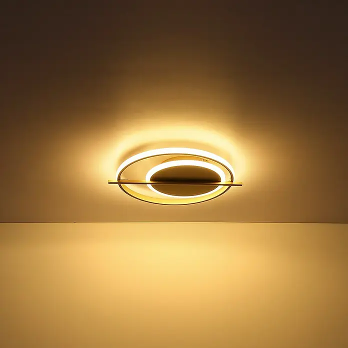 Globo LED-Deckenleuchte Reball - 36 W, Gold, Warmweiß, L x B x H: 40 x 36 x 5 cm, Rund - Moderne Deckenleuchte mit goldenem Rahmen und LED-Beleuchtung, die ein warmes, einladendes Licht in den Raum wirft. Elegantes Design für stilvolle Interieurs.