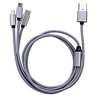 BAUHAUS Cable de carga USB (Plateado, 1 m, Conector USB A, conector USB C, conector USB Micro, conector Lightning)
