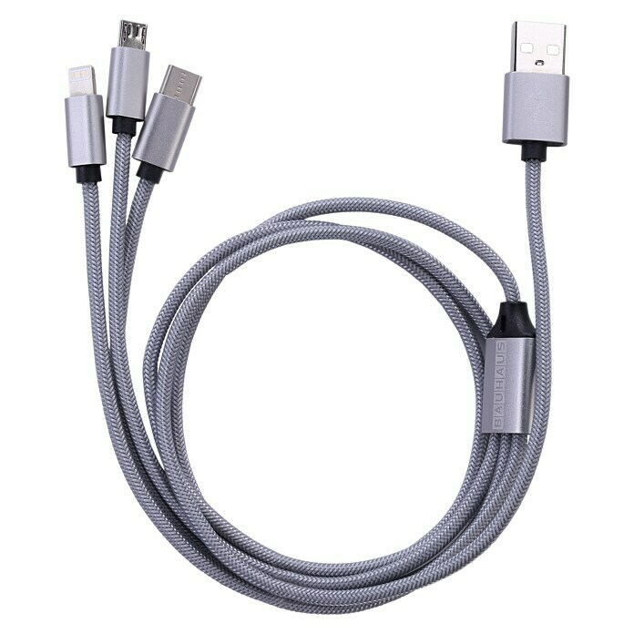 BAUHAUS Cable de carga USB (Plateado, 1 m, Conector USB A, conector USB C, conector USB Micro, conector Lightning)
