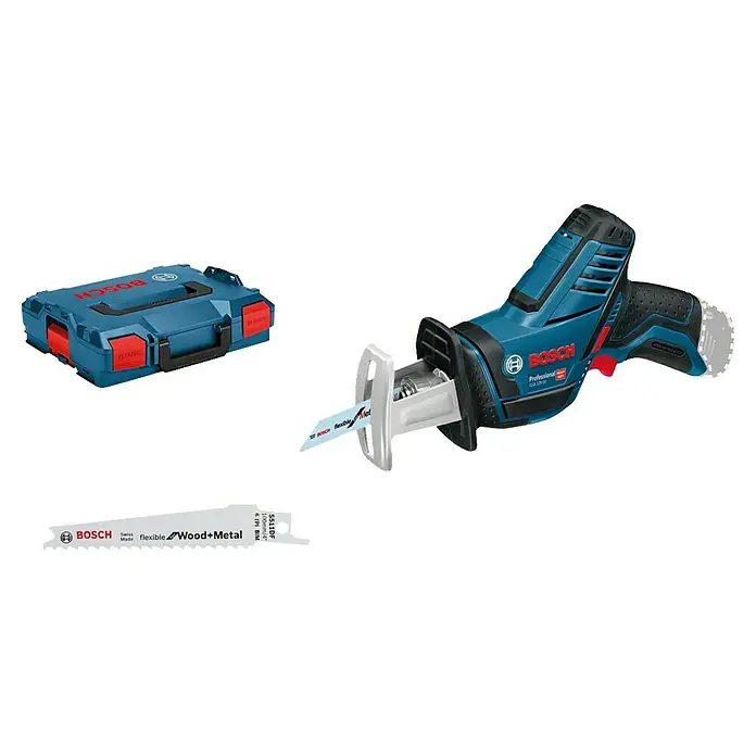 Bosch Professional Akku-Säbelsäge GSA 12V-14 L-Boxx - 12 V, Ohne Akku, Leerlaufhubzahl: 0 /min - 3.000 /min - Akku-Säbelsäge GSA 12V-14 Professional von Bosch mit Zubehör im Set, ideal für den flexiblen Einsatz auf der Baustelle.