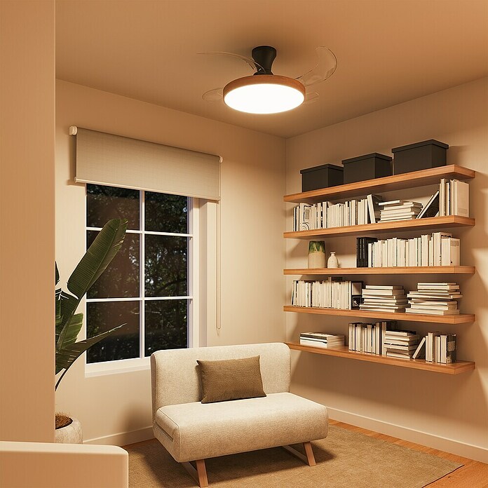 Arte confort Ventilador de techo Palma (Madera/Negro, 107 cm, 25 W, Blanco cálido) | BAUHAUS