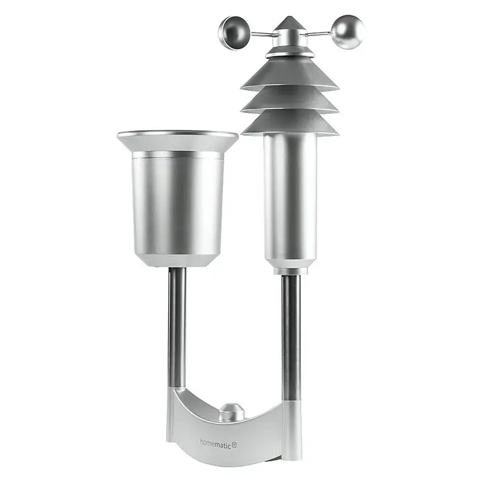 Homematic IP Funk-Wettersensor HmIP-SWO-PL - Batteriebetrieben, 15 x 35 x 53 cm, Edelstahl - Silberne Wetterstation der Marke Homematic mit Windmesser und Niederschlagsmesser für präzise Wetterdaten.