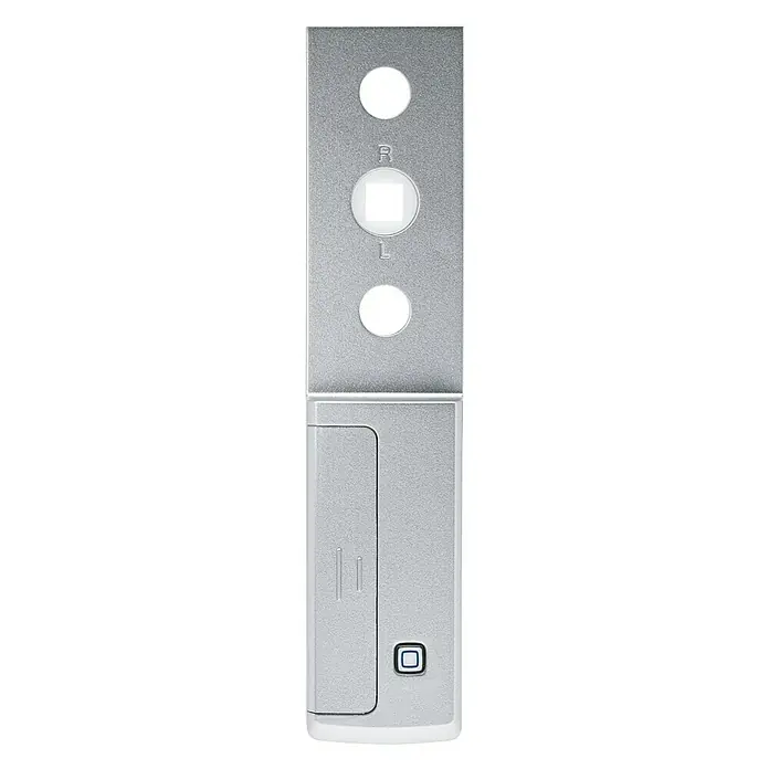 Homematic IP Fenstersensor HmIP-SRH - Weiß, 16 x 32 x 143 mm, Batteriebetrieben - Nahaufnahme eines modernen, silberfarbenen Türspions mit digitaler Anzeige und Beschriftungen für rechts und links.