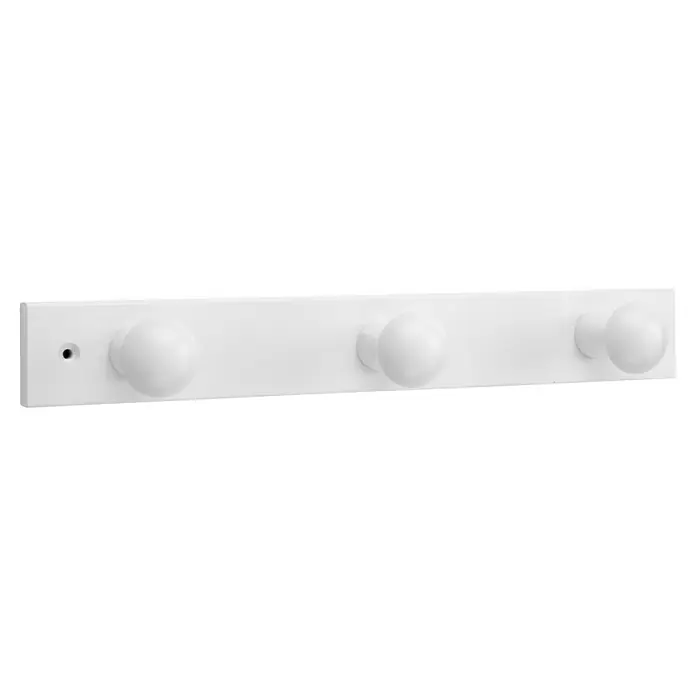 Inofix Perchero 3773 - L x An x Al: 36 x 5 x 71 cm, Madera, Blanco - Un perchero de pared blanco con tres pomos redondos para colgar ropa, ideal para la entrada o el dormitorio.