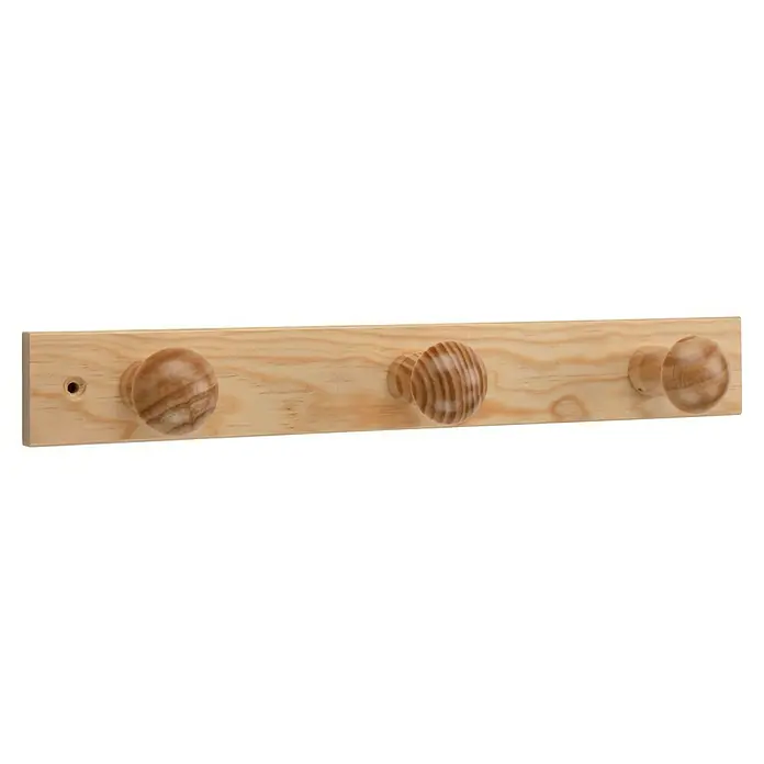 Inofix Perchero 3773 - L x An x Al: 36 x 5 x 71 cm, Madera, Natural - Perchero de madera con tres pomos redondos, fabricado en madera clara con un distintivo patrón de grano de madera.