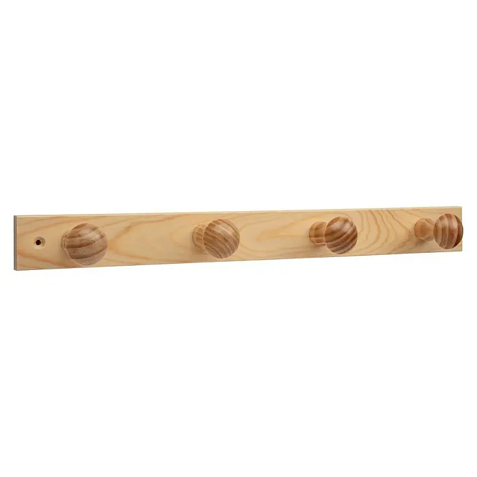 Inofix Perchero 3774 - L x An x Al: 488 x 5 x 71 cm, Madera, Natural - Perchero de madera clara con cuatro pomos redondos y agujeros para colgar en la pared.