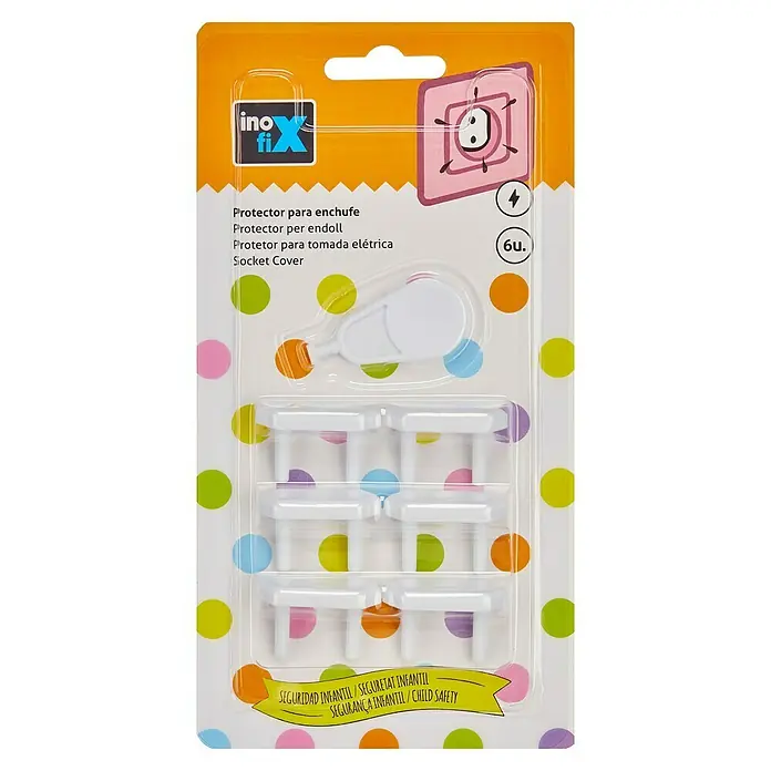 Inofix Protector de enchufe - Blanco, 6 ud., Específico para: Enchufes tipo C - Protectores de enchufe: El set InoFIX incluye 6 protectores blancos con llave para la seguridad infantil contra descargas eléctricas.