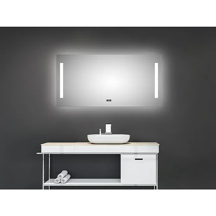 DSK Lichtspiegel Silver Time - 120 x 60 cm - Zeitgenössischer Waschtisch mit beleuchtetem Spiegel für ein modernes Badezimmer.