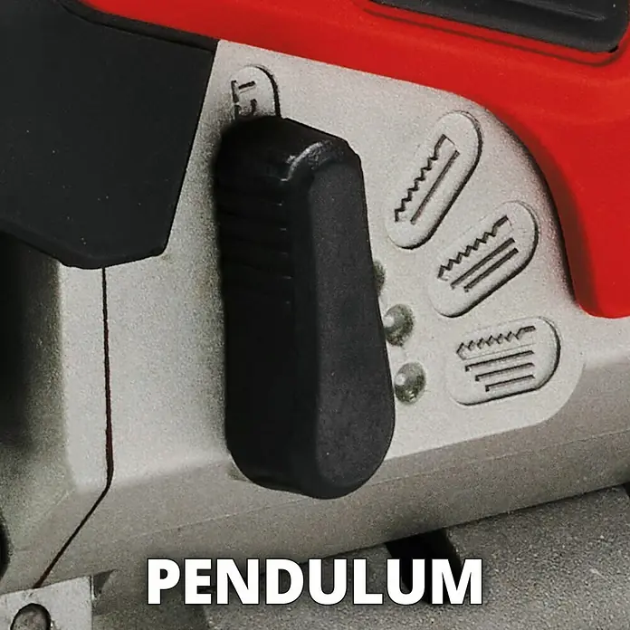 Einhell Professional PXC 18V Sierra de calar a batería con acción pendular TP-JST 18/135 Li BL - 18 V, Iones de litio, Sin batería - Primer plano del ajuste de carrera pendular de una sierra de calar, que muestra niveles de oscilación para un corte óptimo.