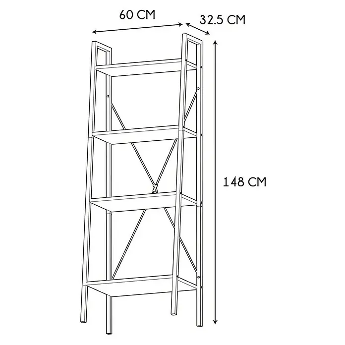 Home Deco Factory Estantería de madera Bristot Indus - L x An x Al: 32 x 60 x 148 cm - Estantería de cuatro niveles con estructura metálica. Mide 60 cm de ancho, 32,5 cm de profundidad y 148 cm de alto.