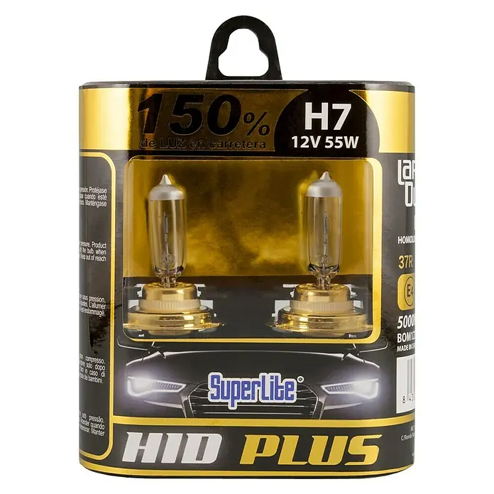 Bombilla para faro delantero BOM12712 - 12 V, 2 ud. - Primer plano de la bombilla halógena Superlite HID PLUS H7 12V 55W, que ofrece un 150% más de luz en la carretera.
