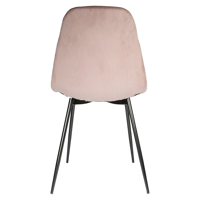 Silla Giulia - Rosa, 4 pzs. - Este artículo muestra una elegante silla de pana rosa con patas metálicas delgadas sobre un fondo negro. Es un mueble elegante para espacios modernos.