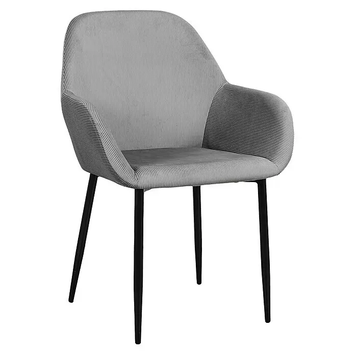 Home Deco Factory Silla butaca Giulia - Gris, 2 pzs. - Sillón gris tapizado con textura acanalada vertical y patas negras.