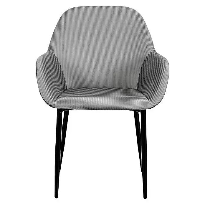 Home Deco Factory Silla butaca Giulia - Gris, 2 pzs. - Sillón gris acanalado tapizado con patas cónicas negras.