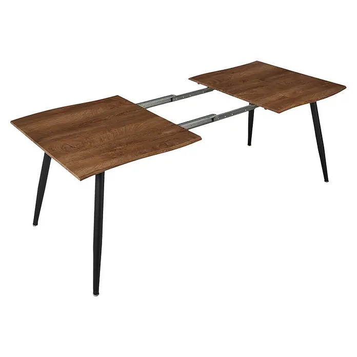 Home Deco Factory Mesa de comedor extensible Black Forest - L x An x Al: 90 x 210 x 75 cm, Negro/Roble - Mesa de comedor extensible con tablero marrón y patas negras, ideal para espacios pequeños y recibir invitados.