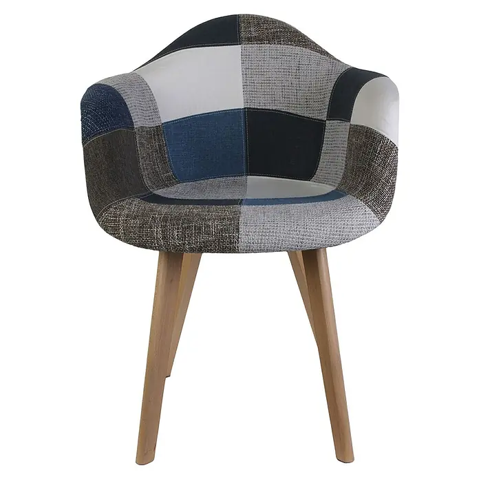 Home Deco Factory Silla butaca Patchwork - Azul/Gris, 2 pzs. - Sillón patchwork colorido con patas de madera. Un mueble elegante que se convierte en un punto de atracción en cualquier habitación y ofrece confort.