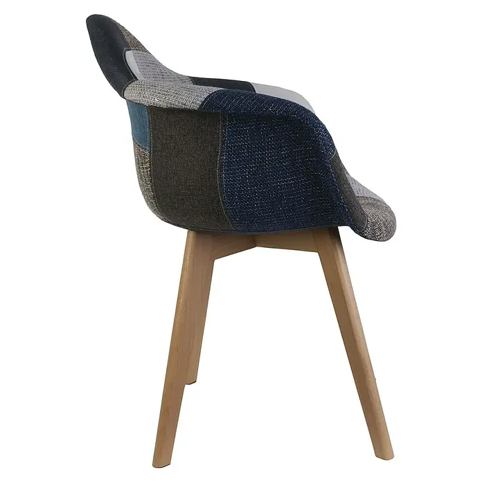 Home Deco Factory Silla butaca Patchwork - Azul/Gris, 2 pzs. - Esta silla patchwork con patas de madera es muy atractiva. Los diferentes estampados de tela le dan un encanto único.