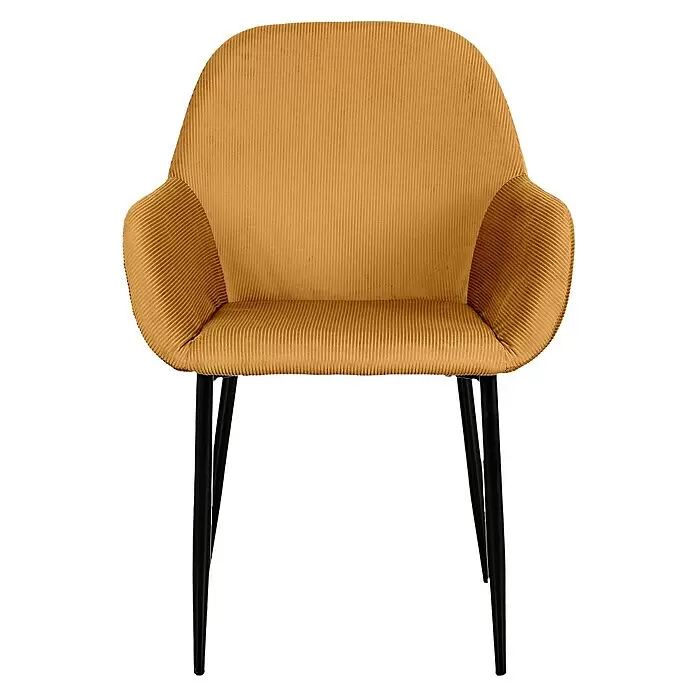 Home Deco Factory Silla butaca Giulia - Mostaza, 2 pzs. - Cómodo sillón de pana amarillo mostaza con elegantes patas de metal negro.