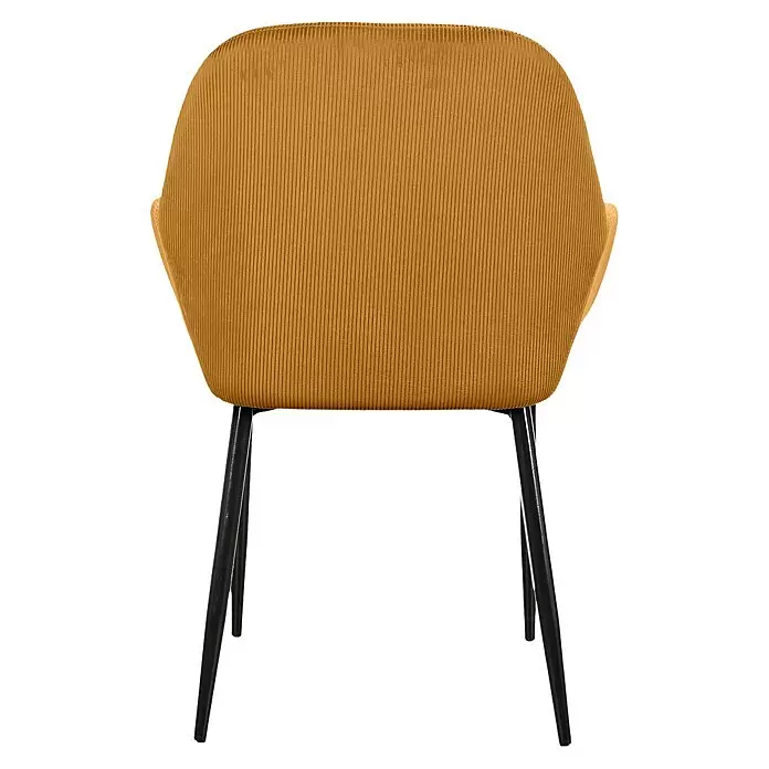 Home Deco Factory Silla butaca Giulia - Mostaza, 2 pzs. - Silla de pana amarilla dorada con patas de metal negras.