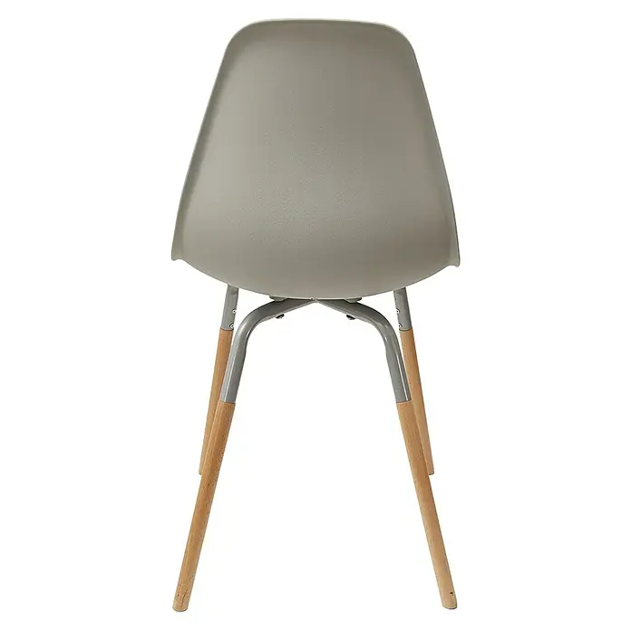 Home Deco Factory Silla Phenix - Gris, 4 pzs. - Vista trasera de una silla moderna con asiento gris y patas de madera, ideal para comedores u oficinas. Mueble elegante.