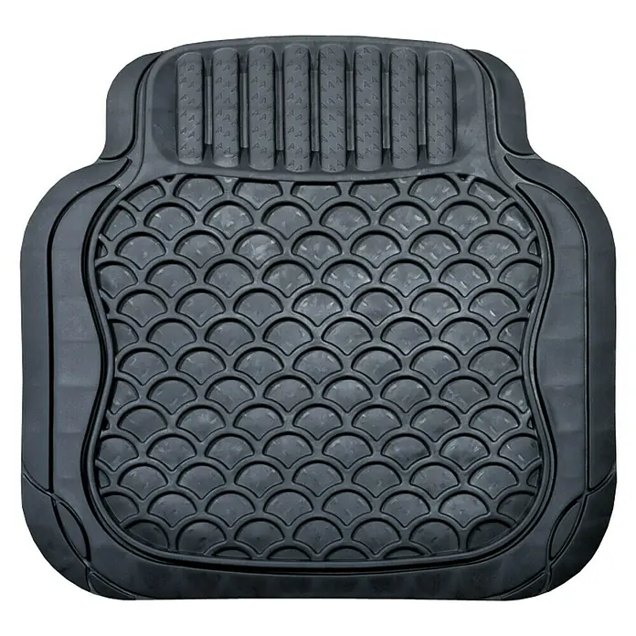 Goodyear Juego de alfombrillas para coche - 4 pzs., Negro - Alfombrilla negra para coche para todo clima con patrón en relieve de escamas de pez y ranuras verticales en la parte superior para agarre.