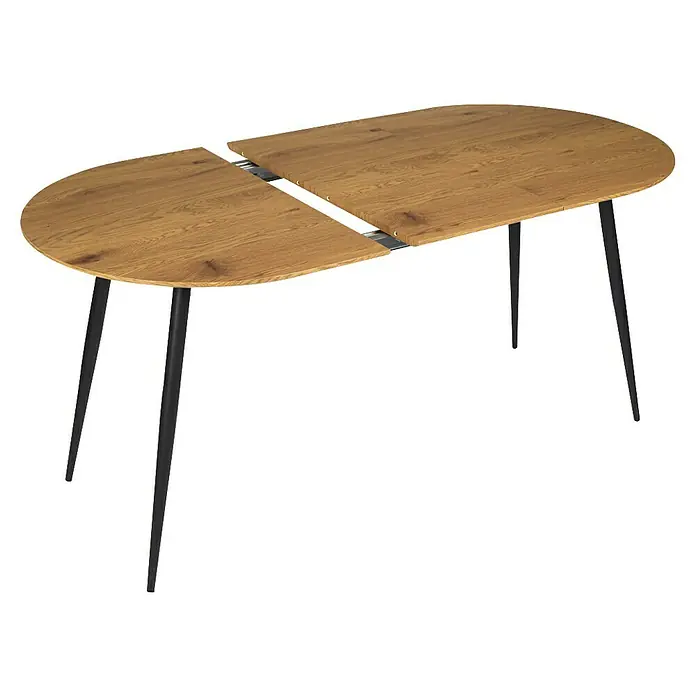 Home Deco Factory Mesa de comedor extensible Oval - L x An x Al: 80 x 160 x 76 cm, Negro - Mesa de comedor extensible con tapa de madera y patas de metal negro. La mesa es ideal para espacios pequeños.