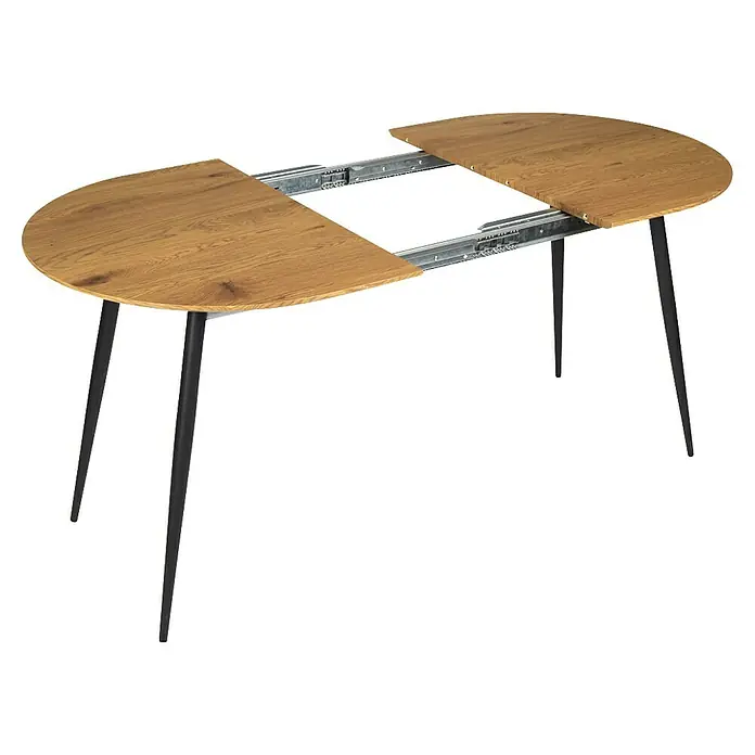 Home Deco Factory Mesa de comedor extensible Oval - L x An x Al: 80 x 160 x 76 cm, Negro - Mesa de comedor extensible con tapa de madera y patas negras. La mesa ofrece una solución flexible para más espacio.