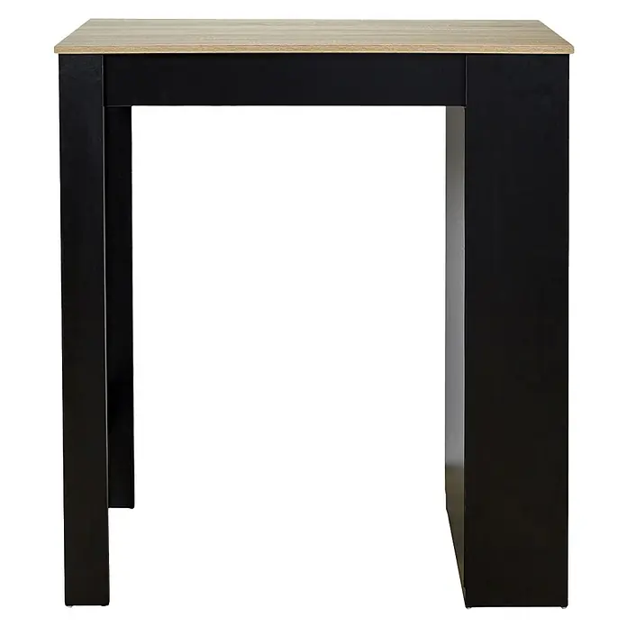 Home Deco Factory Mesa alta Bristot Indus - L x An x Al: 50 x 115 x 103 cm, Negro/Roble - Mesa de bar negra con tablero de madera clara, un complemento elegante para espacios modernos.