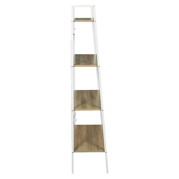 Estantería de madera Natural Crush - L x An x Al: 32 x 60 x 148 cm, Blanco - Estantería de escalera blanca con cuatro estantes de madera, perfecta para espacios de vida. La estantería es elegante y ofrece espacio adicional.