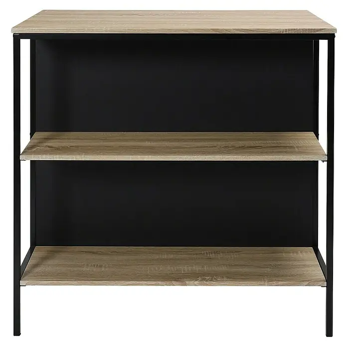 Home Deco Factory Mesa alta con taburetes Loka - L x An x Al: 60 x 100 x 95 cm, Negro/Roble, 3 pzs. - Estantería sencilla con tres estantes de madera y estructura metálica negra para un ambiente moderno.