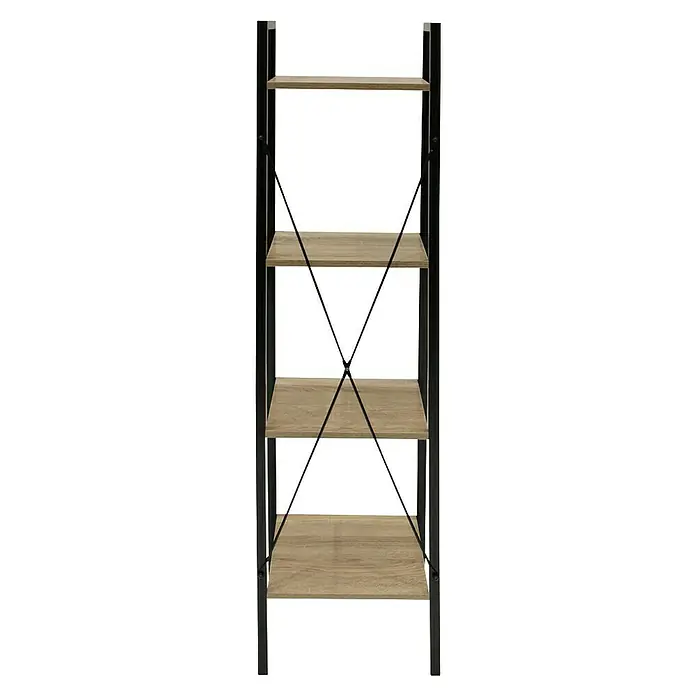 Estantería de madera Bristot Indus - L x An x Al: 32 x 34 x 148 cm, Negro - Estantería con cuatro estantes, estabilizada por una estructura metálica negra en forma de X, ideal para espacios de vida.