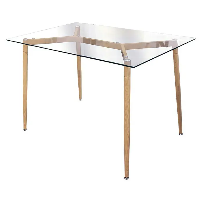 Mesa de comedor Cristal - L x An x Al: 75 x 115 x 75 cm, Transparente - Elegante mesa de comedor con tapa de cristal y estructura de madera clara. Su diseño moderno complementa cualquier espacio.