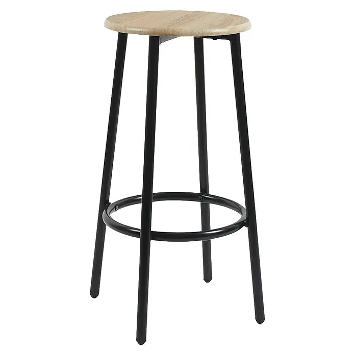 Home Deco Factory Mesa alta con taburetes Loka - L x An x Al: 60 x 100 x 86 cm, Marrón/Negro - Un taburete de bar con asiento de madera clara y estructura metálica negra con reposapiés, simple y elegante para cualquier bar.