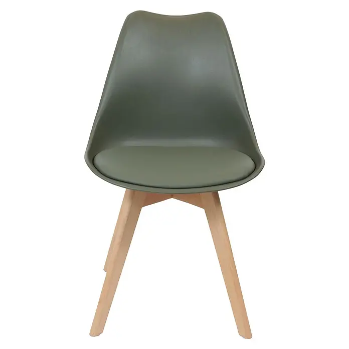 Silla Copenhague - Caqui, 4 pzs. - Silla verde oliva con estructura de madera clara. Diseño atemporal, ideal para comedor u oficina. Asiento cómodo para un confort agradable.