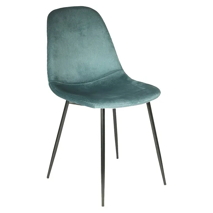 Silla Giulia - Azul, 4 pzs. - Una moderna silla de pana turquesa con patas finas de metal, ideal para comedor u oficina.