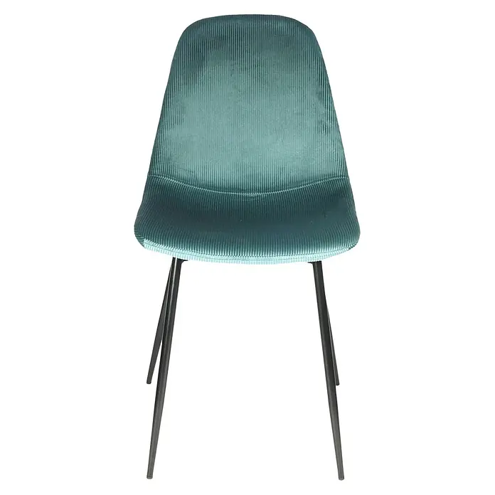 Silla Giulia - Azul, 4 pzs. - Imagen de una silla de pana color agua con patas metálicas, ideal para espacios de estar modernos. Combina confort con un diseño elegante.