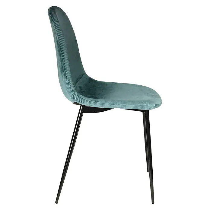 Silla Giulia - Azul, 4 pzs. - Elegante silla color petróleo con tapicería de terciopelo y patas metálicas esbeltas. Ideal para comedores o salones sofisticados.