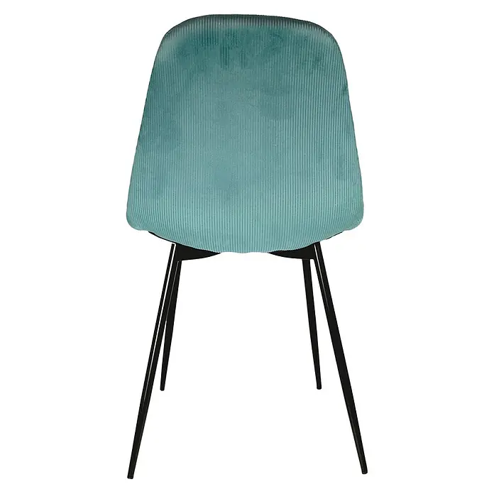 Silla Giulia - Azul, 4 pzs. - Primer plano de una silla de pana verde azulado con patas negras sobre un fondo negro.