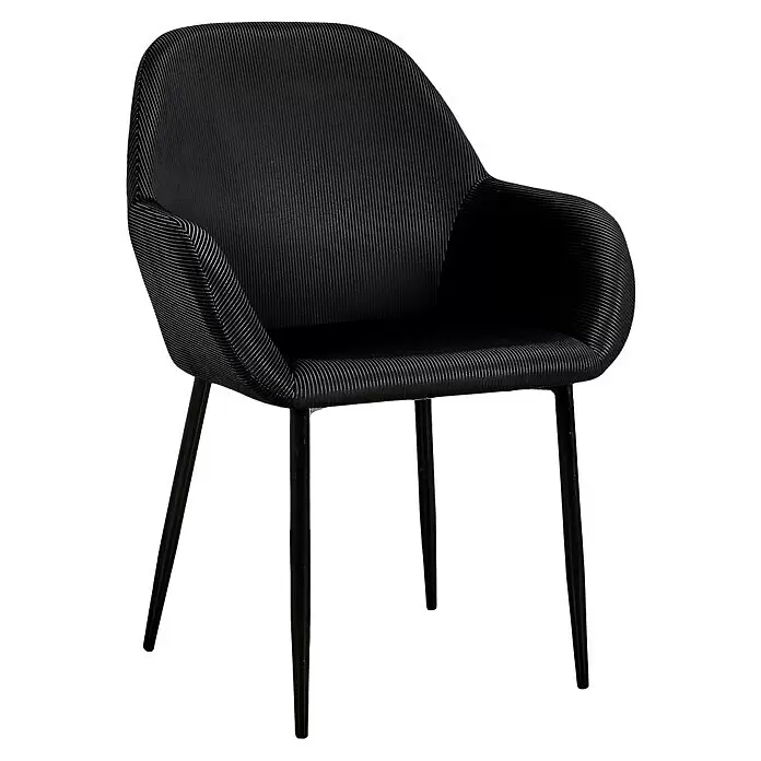 Silla butaca Giulia - Negro, 2 pzs. - Silla negra con tapicería acanalada y patas de metal.