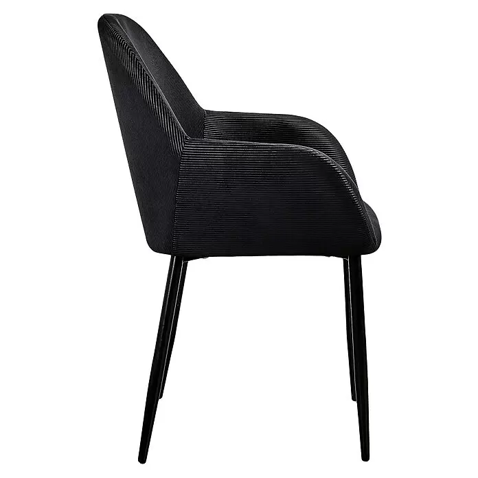 Silla butaca Giulia - Negro, 2 pzs. - Silla tapizada negra con textura acanalada y patas negras.