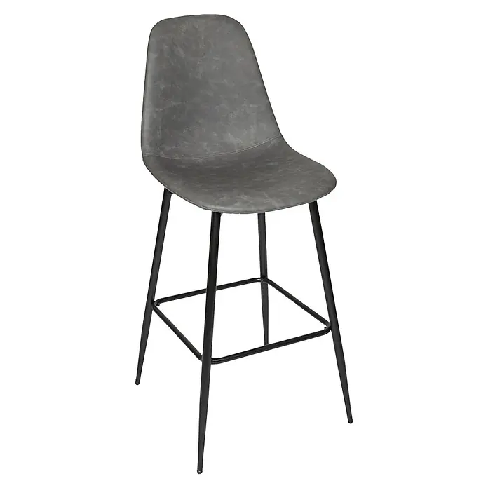 Home Deco Factory Taburete de cocina Amber - Gris, 2 pzs. - Un taburete de bar elegante con asiento de cuero sintético gris y estructura metálica negra. Ideal para cocinas o bares modernos.