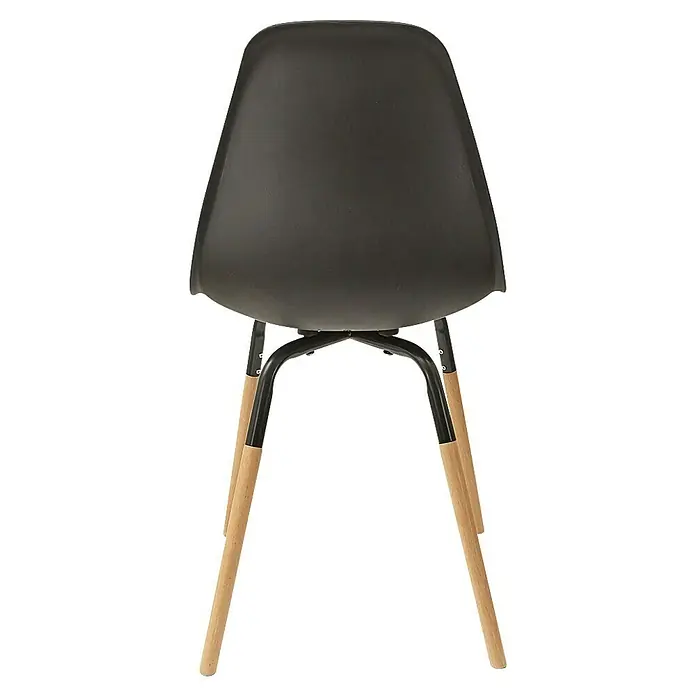 Silla Phenix - Negro, 4 pzs. - Primer plano de una silla negra con patas de madera, que combina diseño moderno y confort. Ideal para comedores u oficinas.