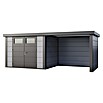 Telluria Metallgerätehaus Classico 3024 mit Lounge S rechts (Außenmaß inkl. Dachüberstand (B x T): 602 x 258 cm, Stahl, Lichtgrau/Anthrazit, Ohne Set) | BAUHAUS